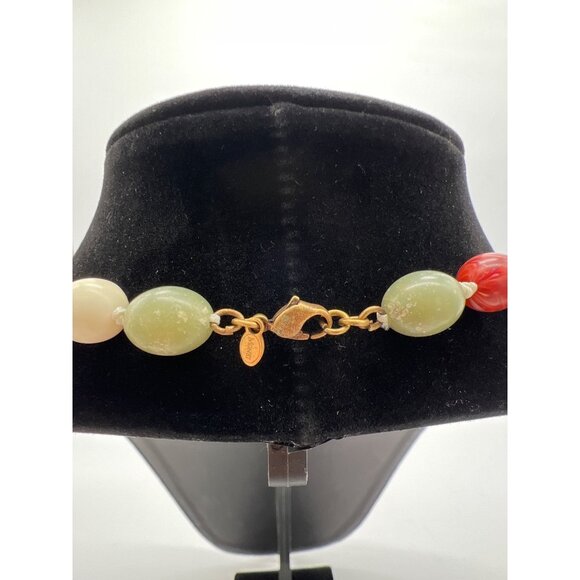 Monet Vintage Gold-Tone Clip-On Earrings & 33" Beaded Necklace Set Red Green Whi - Picture 4 of 8